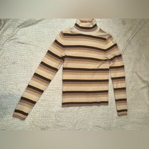 Old Navy Brown and Cream Cowl Neck Sweater with Stripes